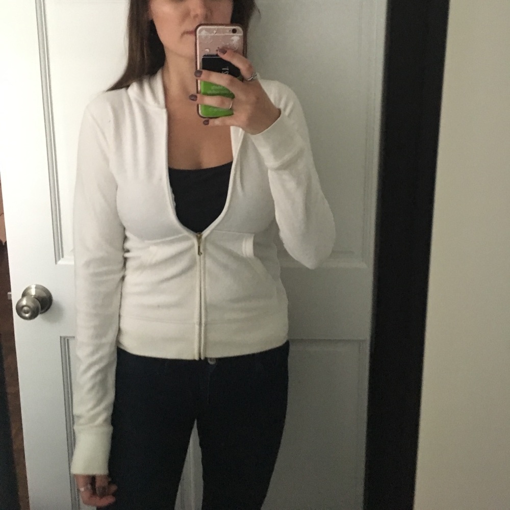 Juicy Couture White velour hoodie w/ back design